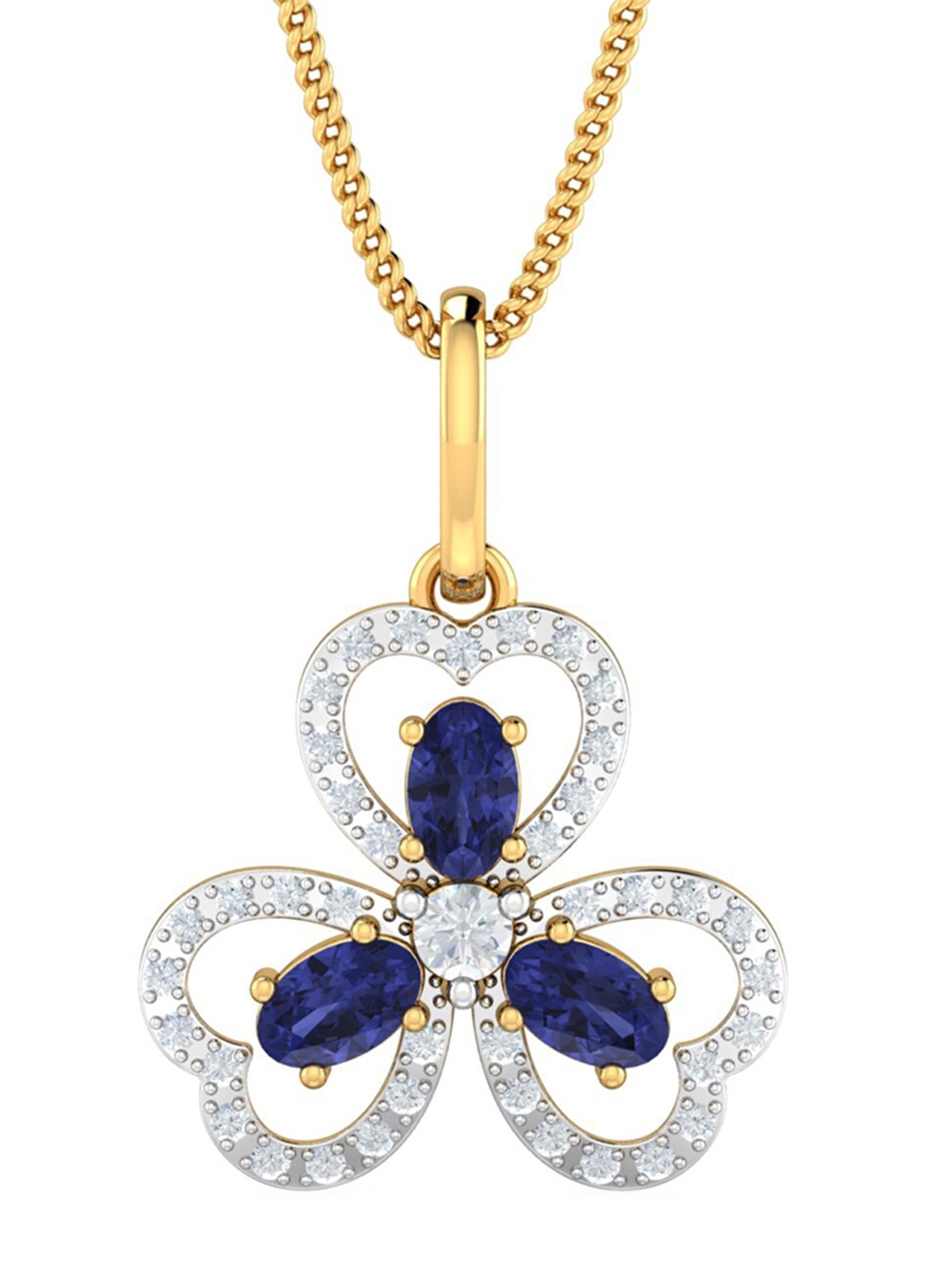 

KUBERBOX 18KT Gold Diamond Studded Heart Tanzanite Pendant-1.13 gm