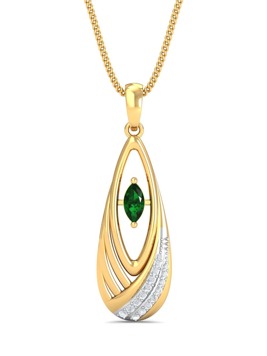 

KUBERBOX 18KT Gold Emerald Diamond Pendant - 1.97 gm