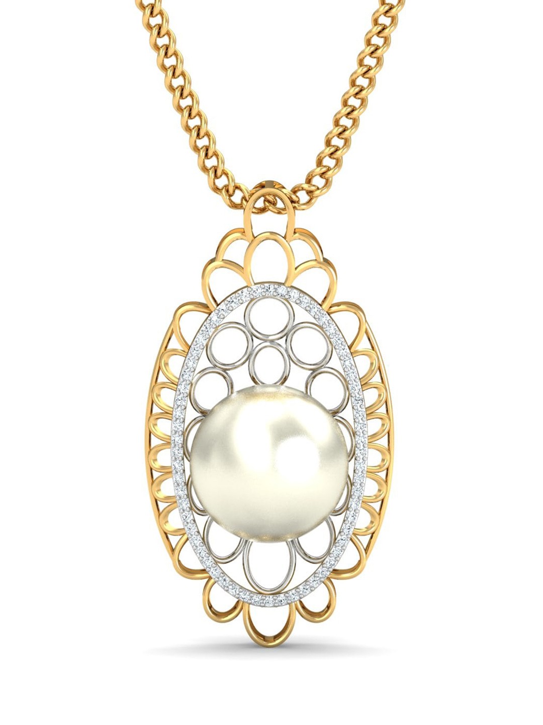 

KUBERBOX Mauktik Pearl 18KT Gold Diamond-Studded Pearl Pendant-2.16gm