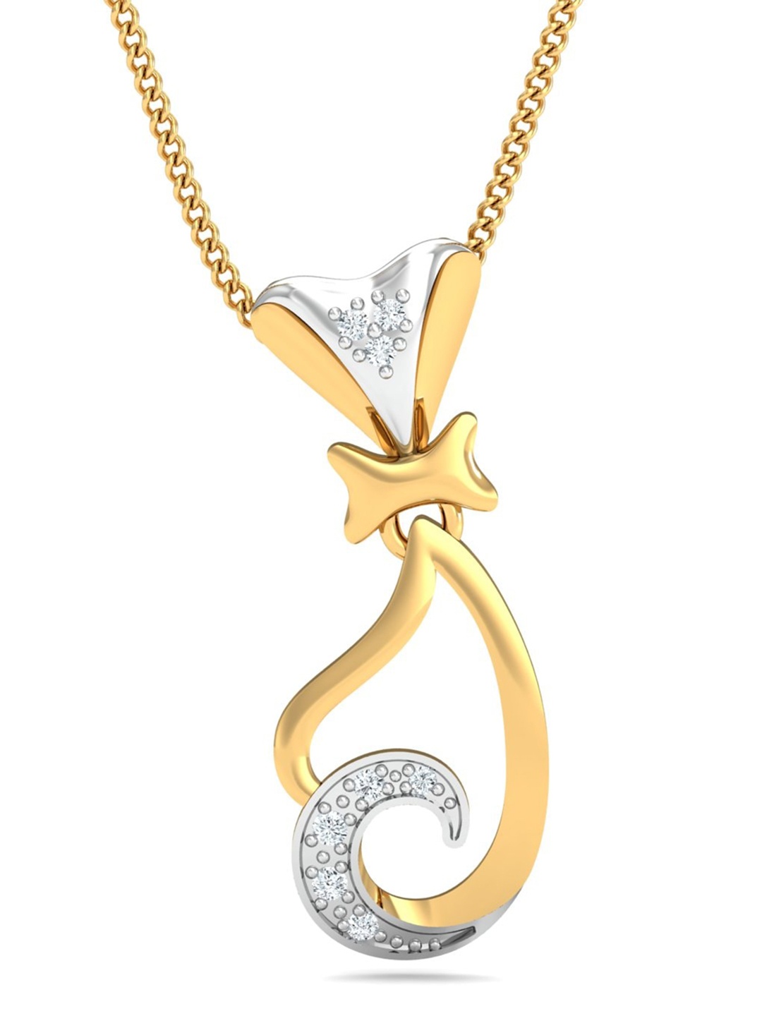

KUBERBOX 18KT Gold Diamond-Studded Gracefully Curved Pendant- 1.04 gm