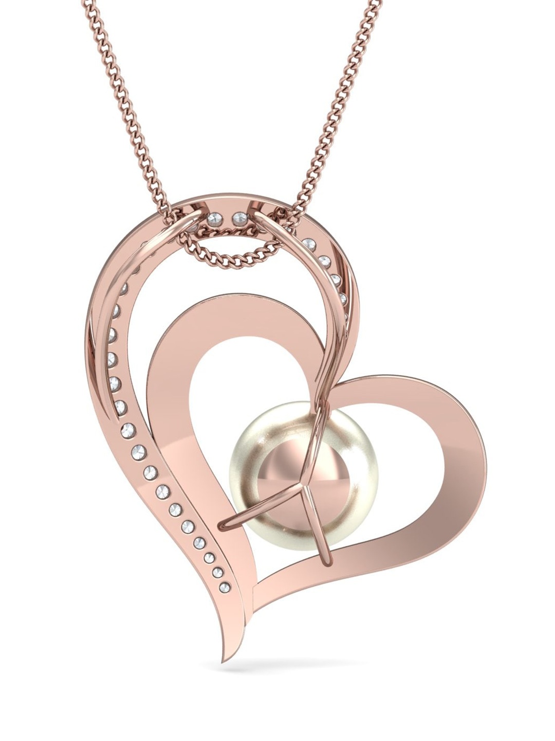 

KUBERBOX Simple Heart 18KT Rose Gold Diamond-Studded Pearl Pendant-2.61gm