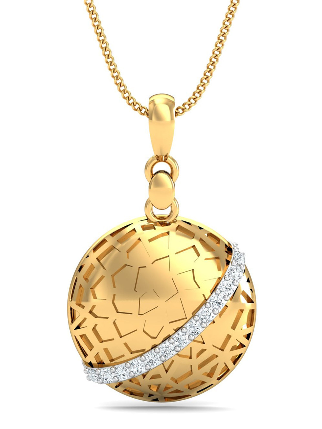 

KUBERBOX 18KT Gold Ball Diamond-Studded Pendant - 2.93 gm