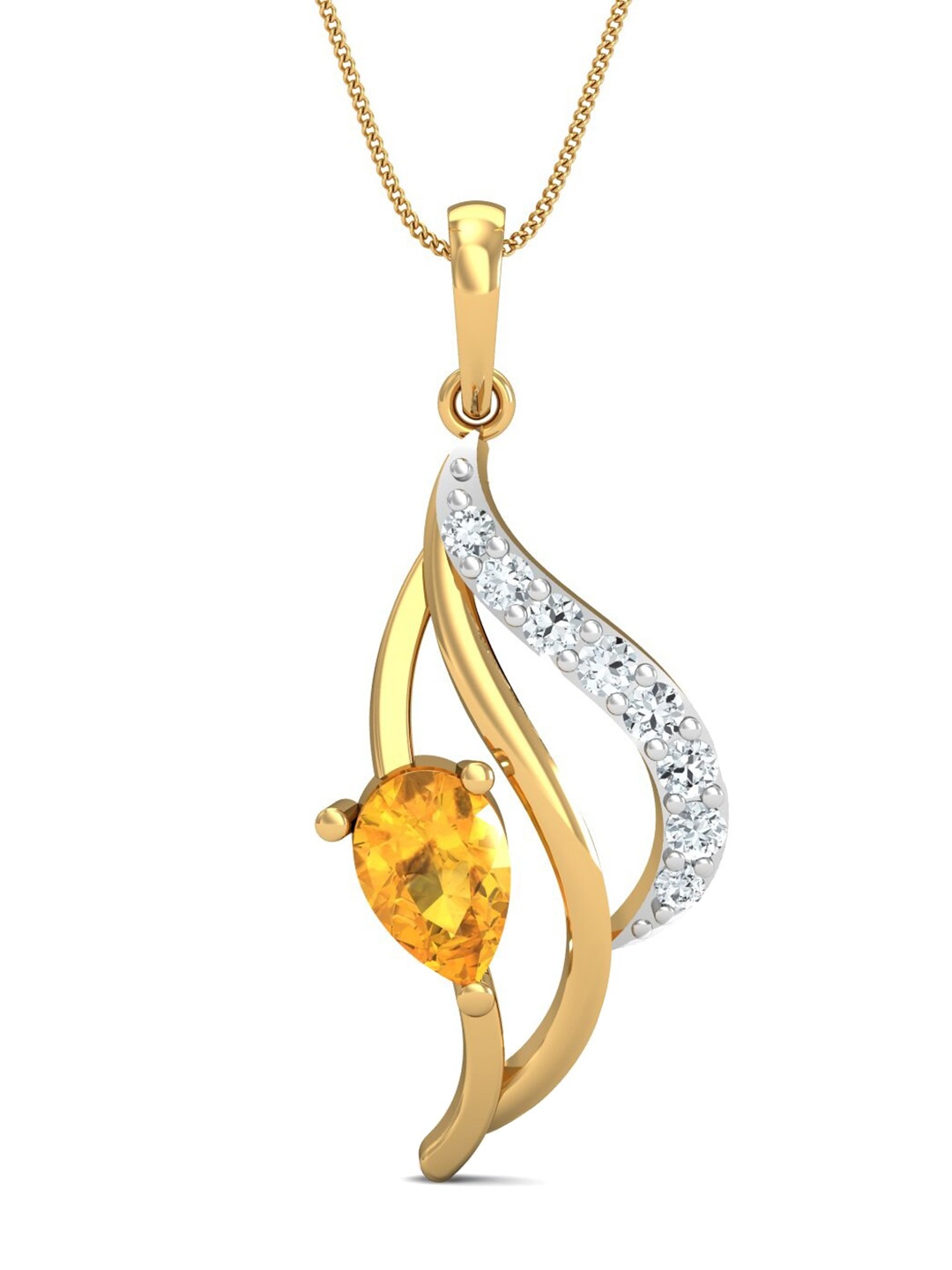 

KUBERBOX Chivalric Citrine 18KT Gold Diamonds-Studded Pendant-2.04gm