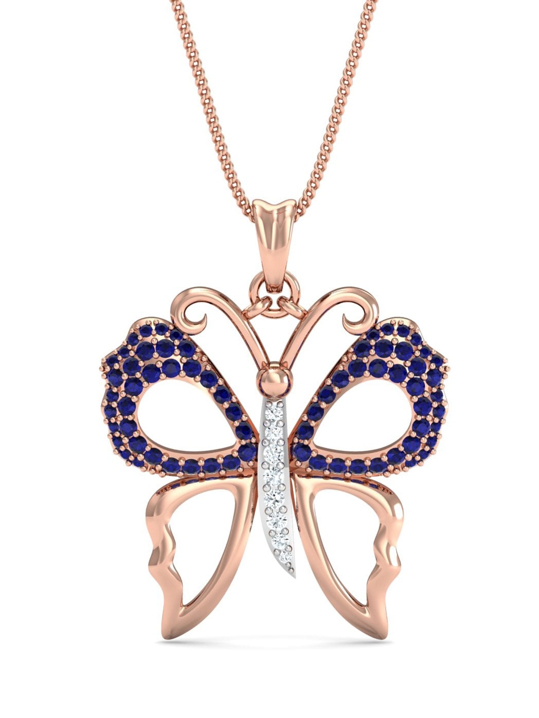 

KUBERBOX Butterfly 18KT Rose Gold Diamond Sapphire Studded Pendant - 1.76gm