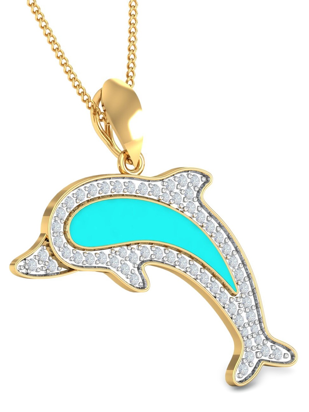 

KUBERBOX Dolphin 18KT Gold Diamond-Studded Pendant-1.89 gm