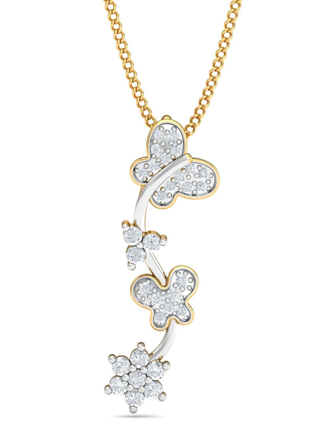 

KUBERBOX Flutter & Floral 18KT Gold Diamond Studded Pendant-0.81gm