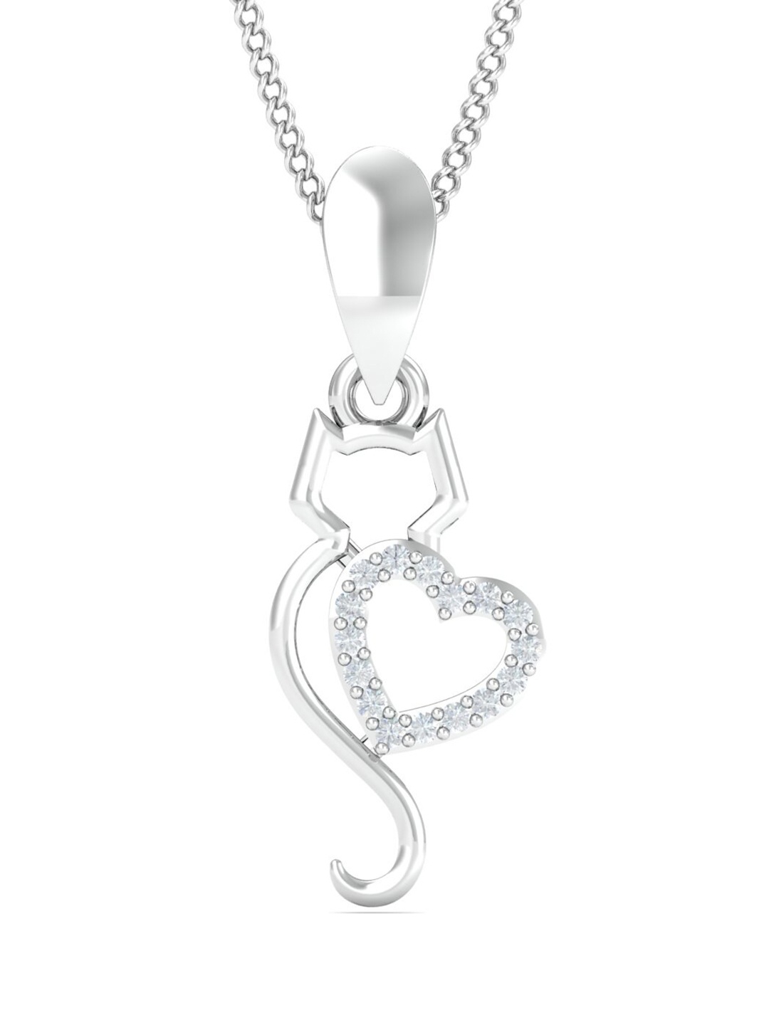 

KUBERBOX 18KT Gold Diamond-Studded Cat With Heart Pendant- 0.86 gm, Silver