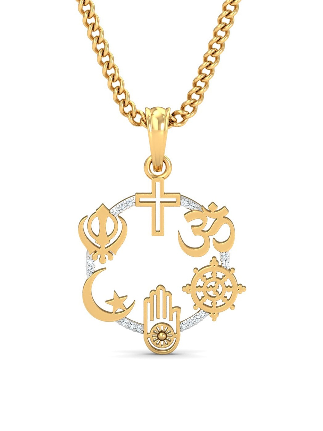 

KUBERBOX All Religion 18KT Gold Diamond-Studded Pendant -2.53 gm