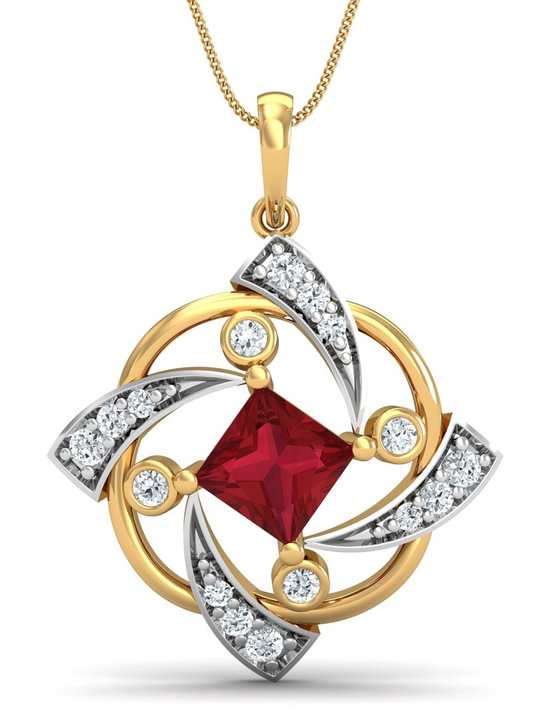 

KUBERBOX 18KT Gold Diamond La Hlice Ruby Pendant - 3.49 gm