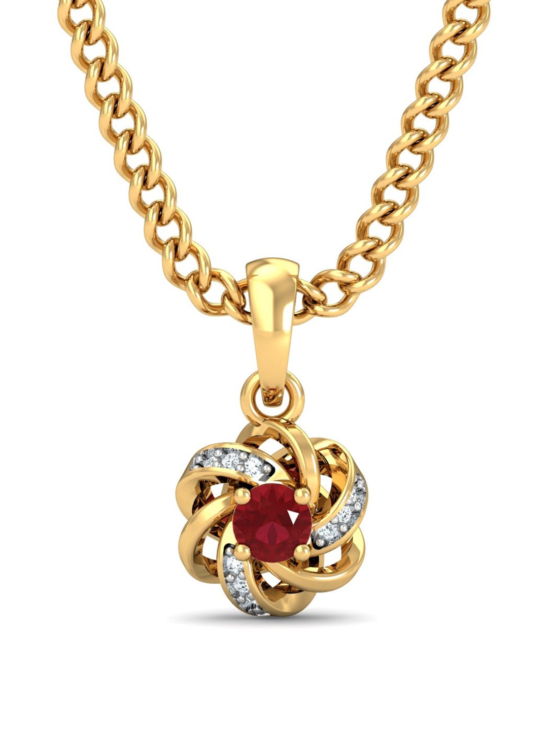 

KUBERBOX Manikya 18KT Gold Diamond-Studded Ruby Pendant - 0.68g