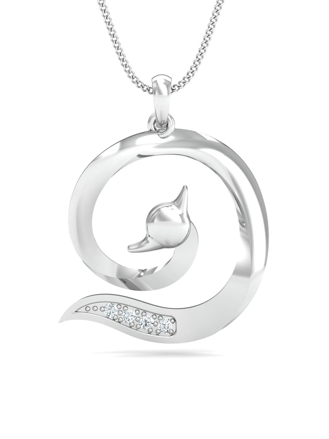 

KUBERBOX 18KT White Gold Diamond-Studded Elegant Peacock Pendant 3.15 gm, Silver