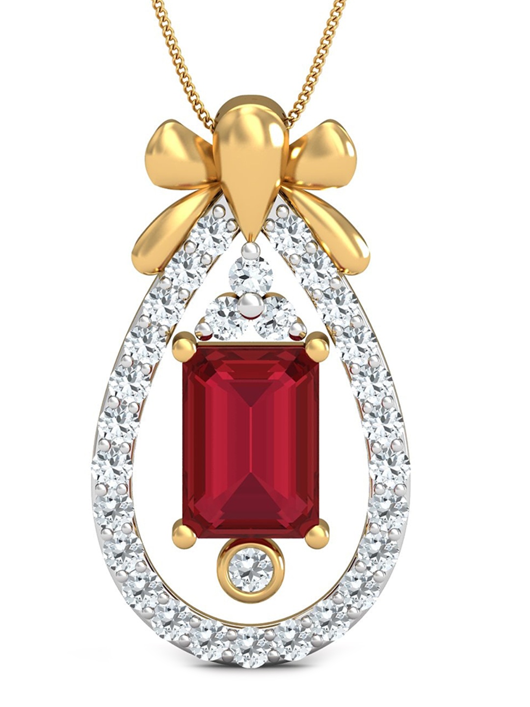 

KUBERBOX Ensnaring 18KT Gold Diamond Ruby Studded Pendant-2.13gm