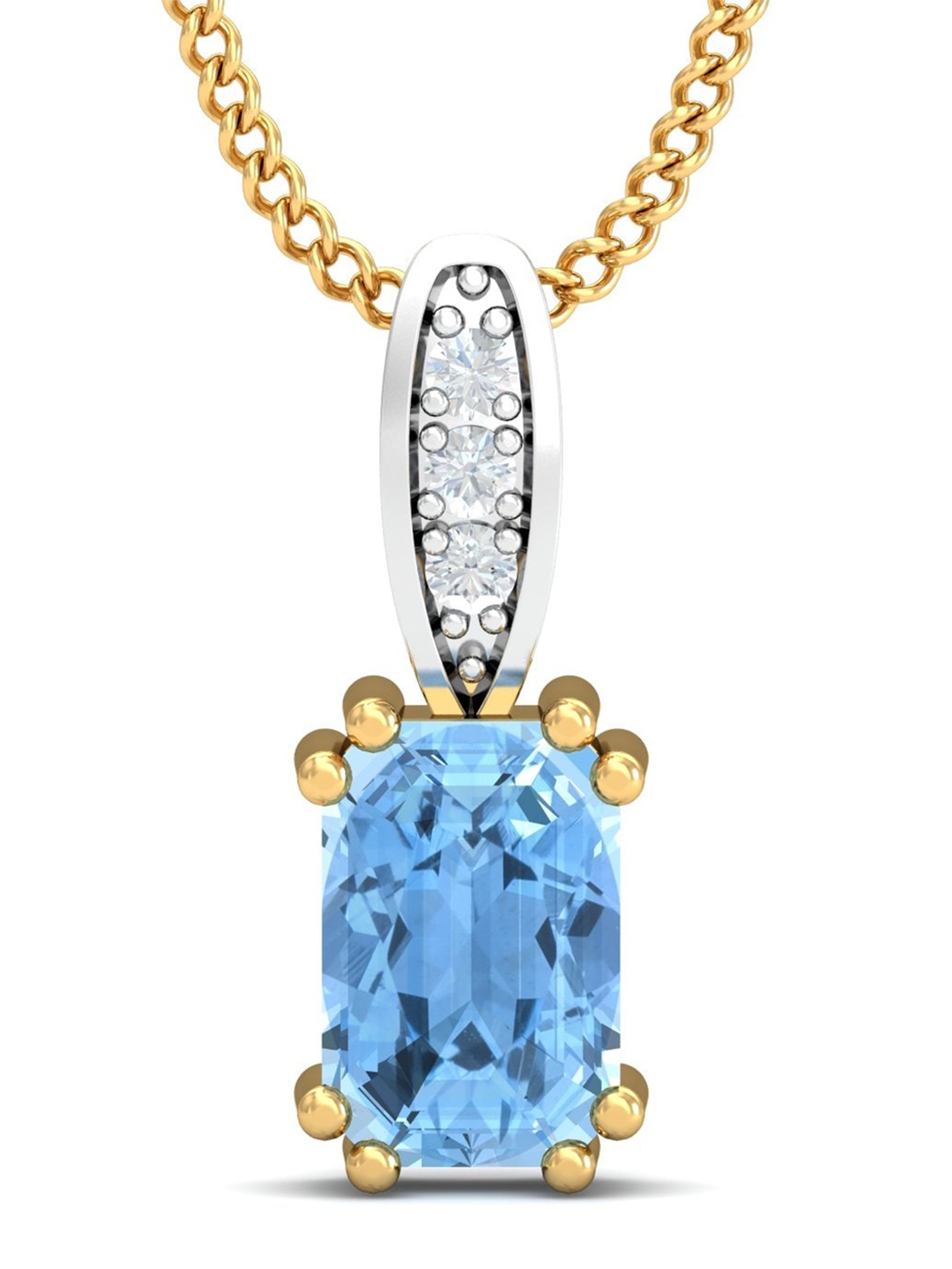 

KUBERBOX Meridian Aquamarine 18KT Gold Diamond Studded Pendant- 0.76 gm