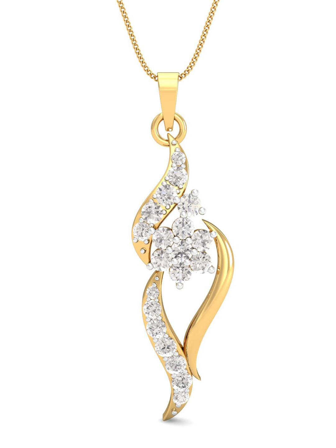 

KUBERBOX Flowery Finish 18KT Gold Pendant Diamond-1.2 gm