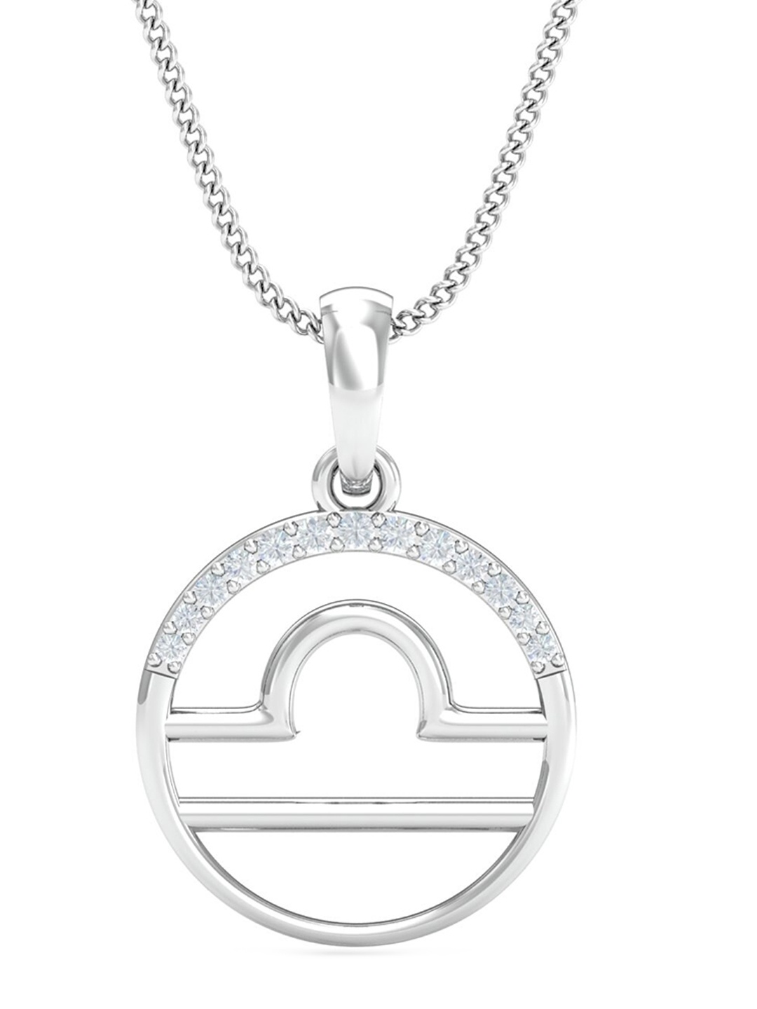 

KUBERBOX Libra Zodiac 18KT White Gold Diamond Studded Pendant-0.81gm, Silver