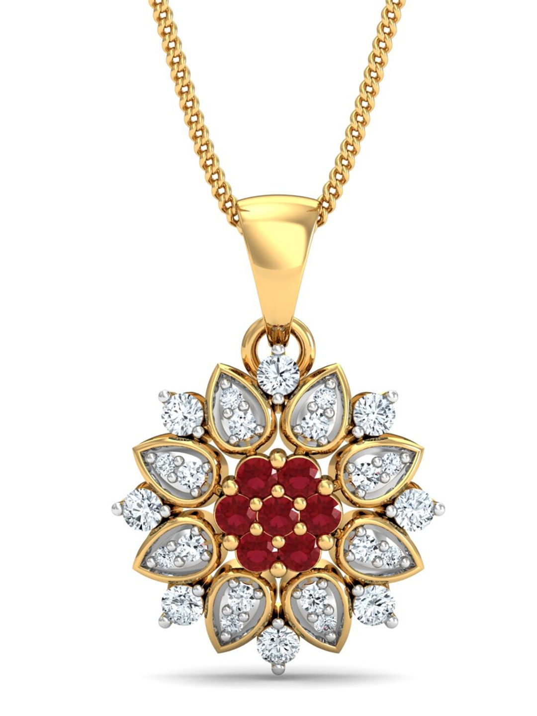 

KUBERBOX 18KT Gold Diamond Florid Ruby Pendant -2.13gm