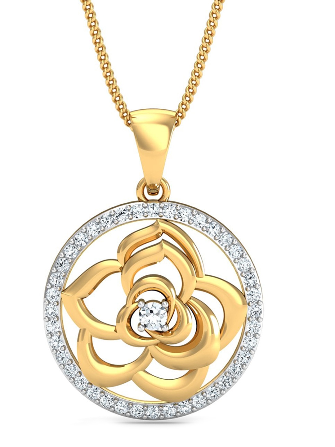 

KUBERBOX Rosette 18KT Gold Diamond-Studded Pendant-2.13 gm