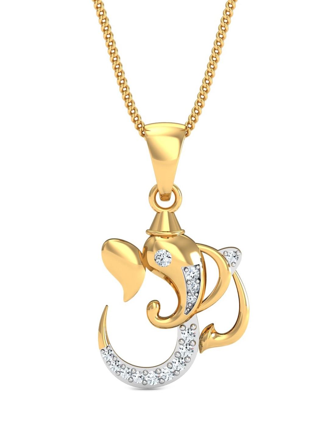 

KUBERBOX 18K Gold Diamond Studded Ganesha Pendant-1.19 g