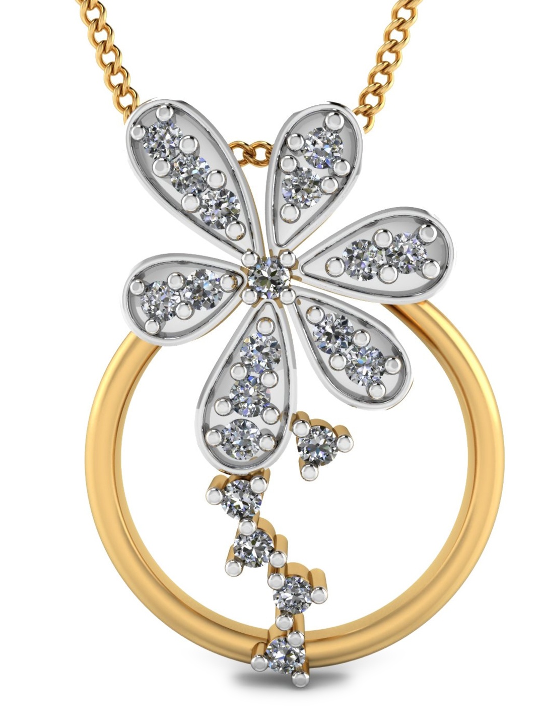 

KUBERBOX 18KT Flower Sparkle Gold Pendant Diamond -1.4gm