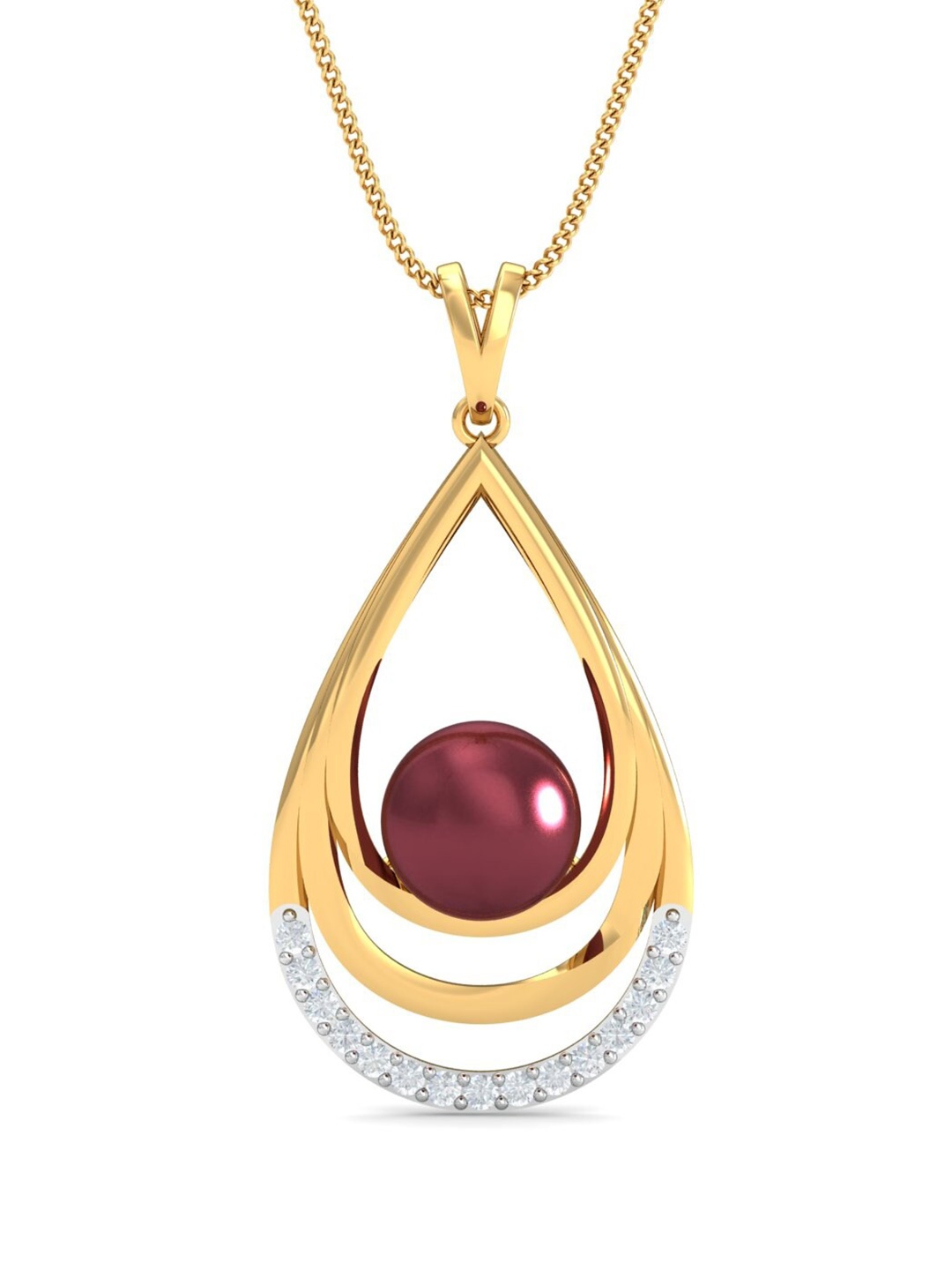 

KUBERBOX 18KT Gold Diamond Studded Pearl Pendant-3.3gm