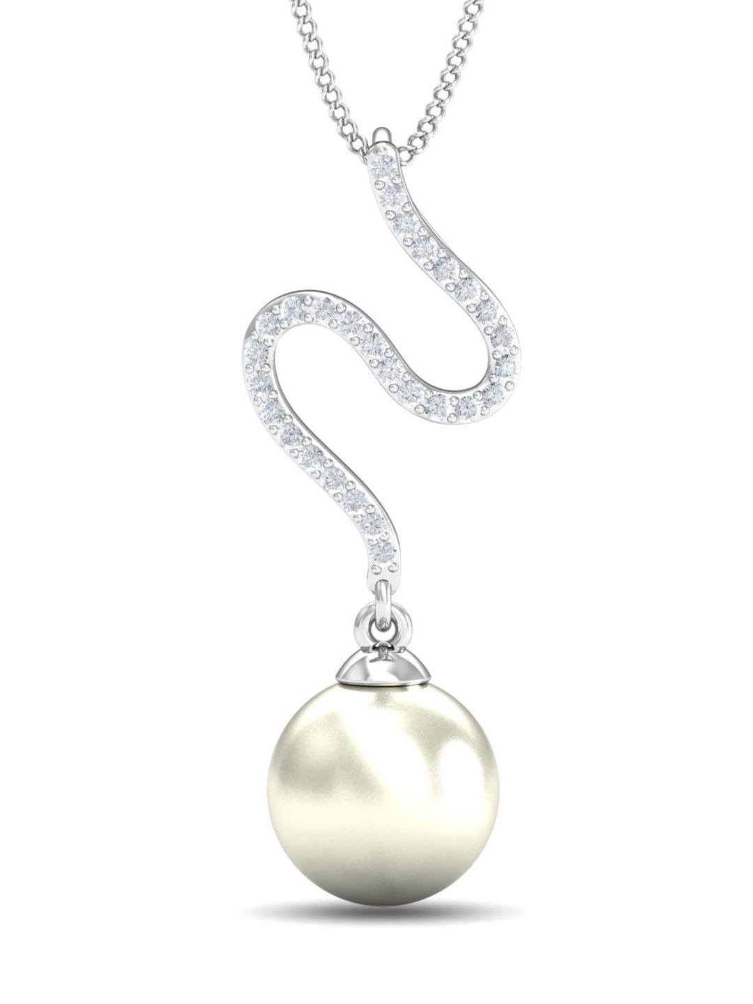 

KUBERBOX Pavla 18KT White Gold Diamond Studded Pearl Pendant-0.72gm, Silver