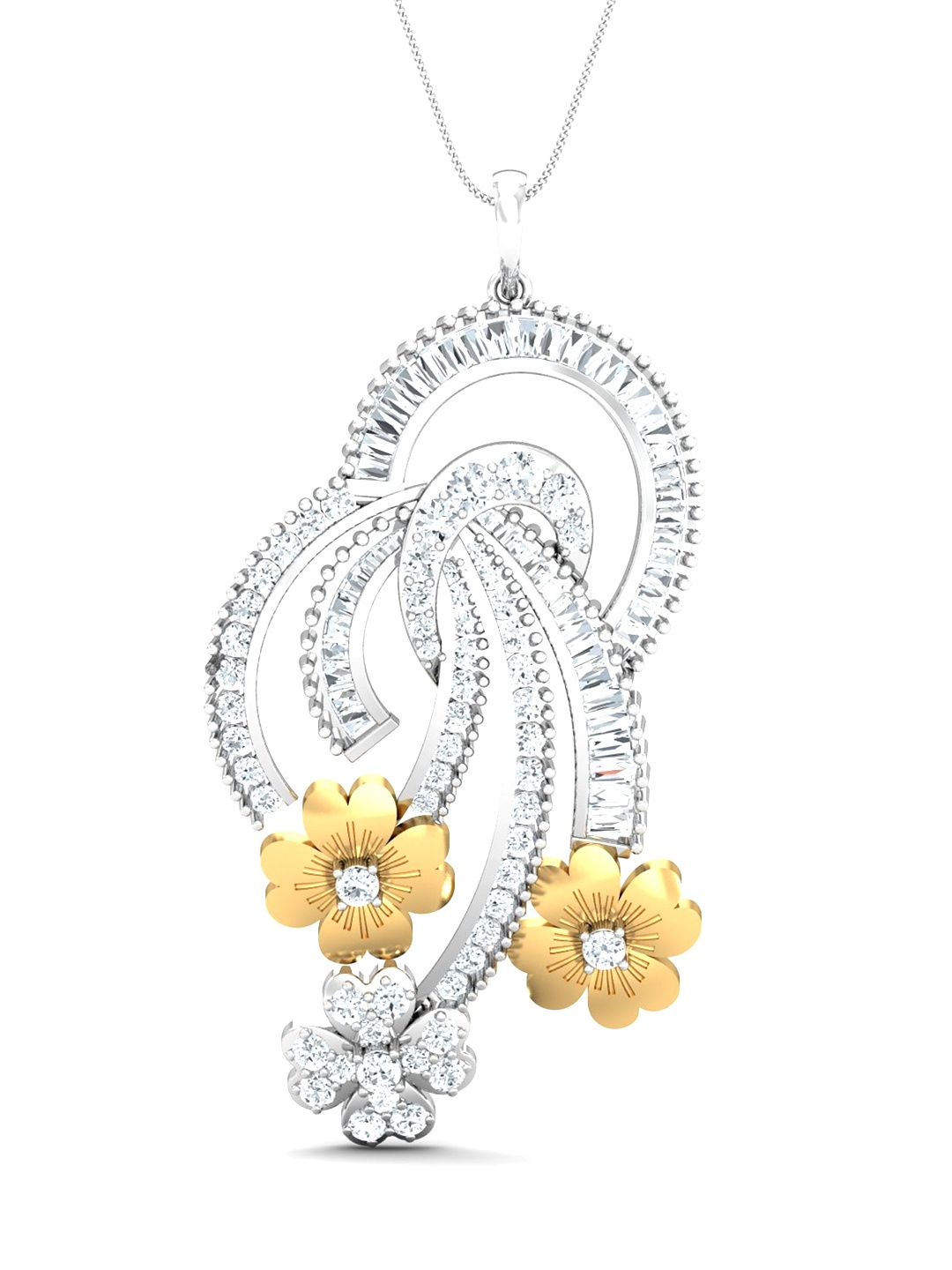 

KUBERBOX 18 KT White Gold Diamond Cascading Beauty Pendant - 6 gm