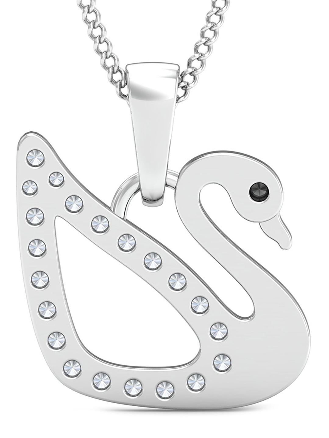

KUBERBOX Dainty 18KT Gold Diamond-Studded Swan Pendant- 1.17gm, Silver