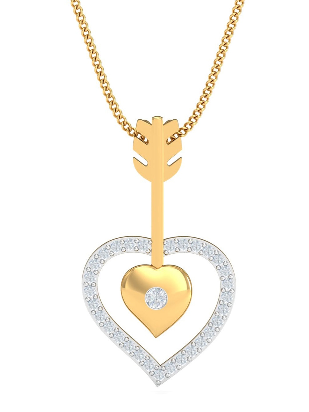 

KUBERBOX Arrow-in-Heart 18KT Gold Diamond-Studded Pendant -1.26 gm