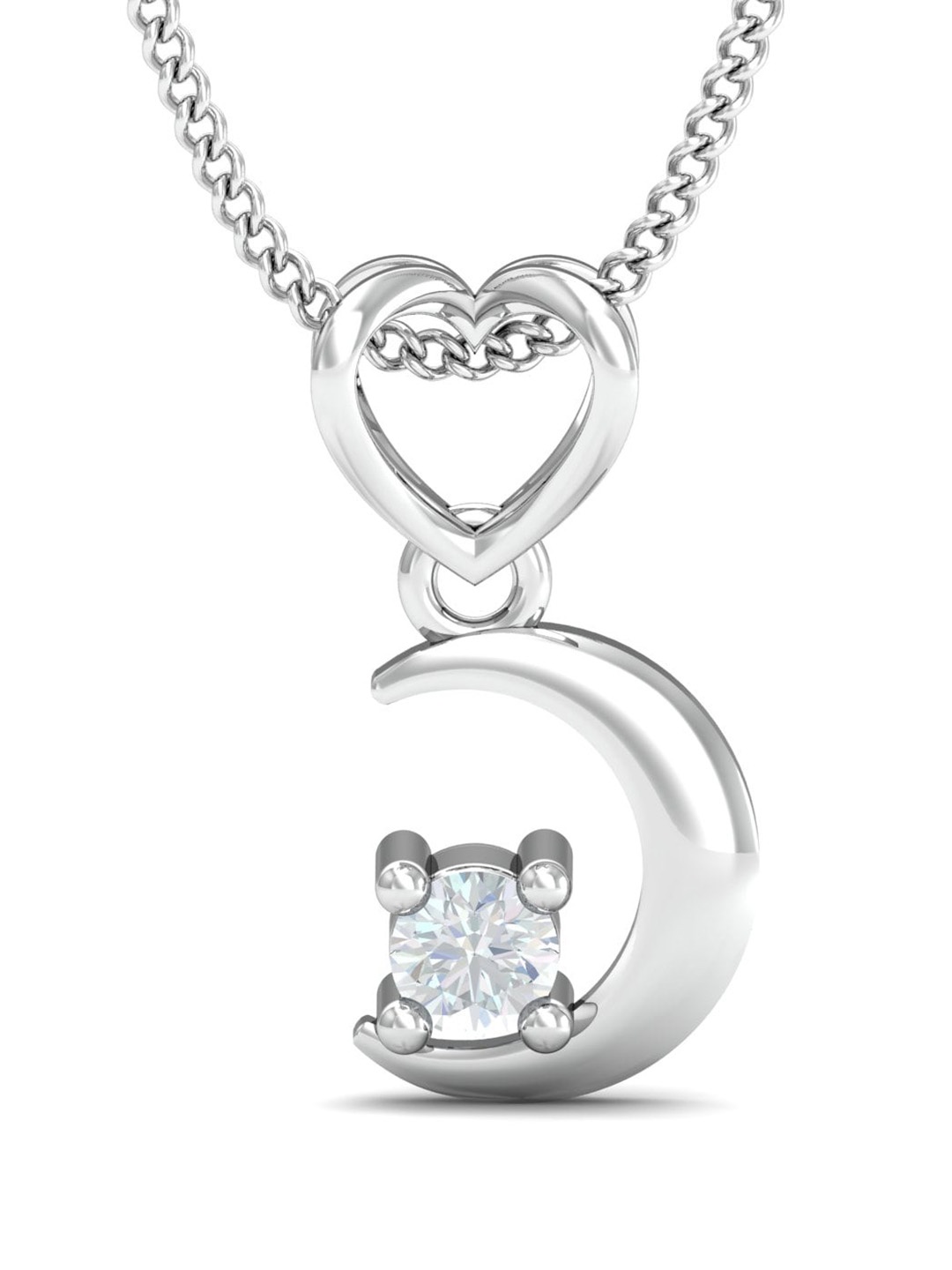 

KUBERBOX Alma Moon 18KT White Gold Diamond Studded Pendant-0.76gm, Silver