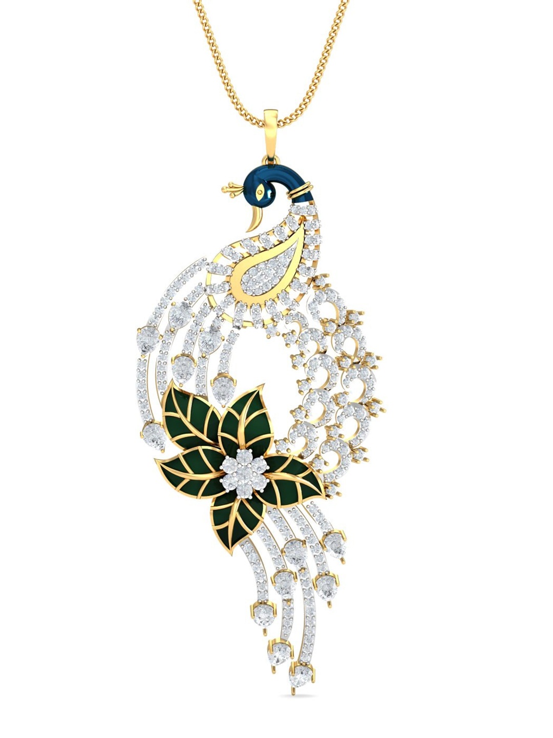 

KUBERBOX Cielo Mayur 18KT Gold Diamond-Studded Pendant- 14.8gm