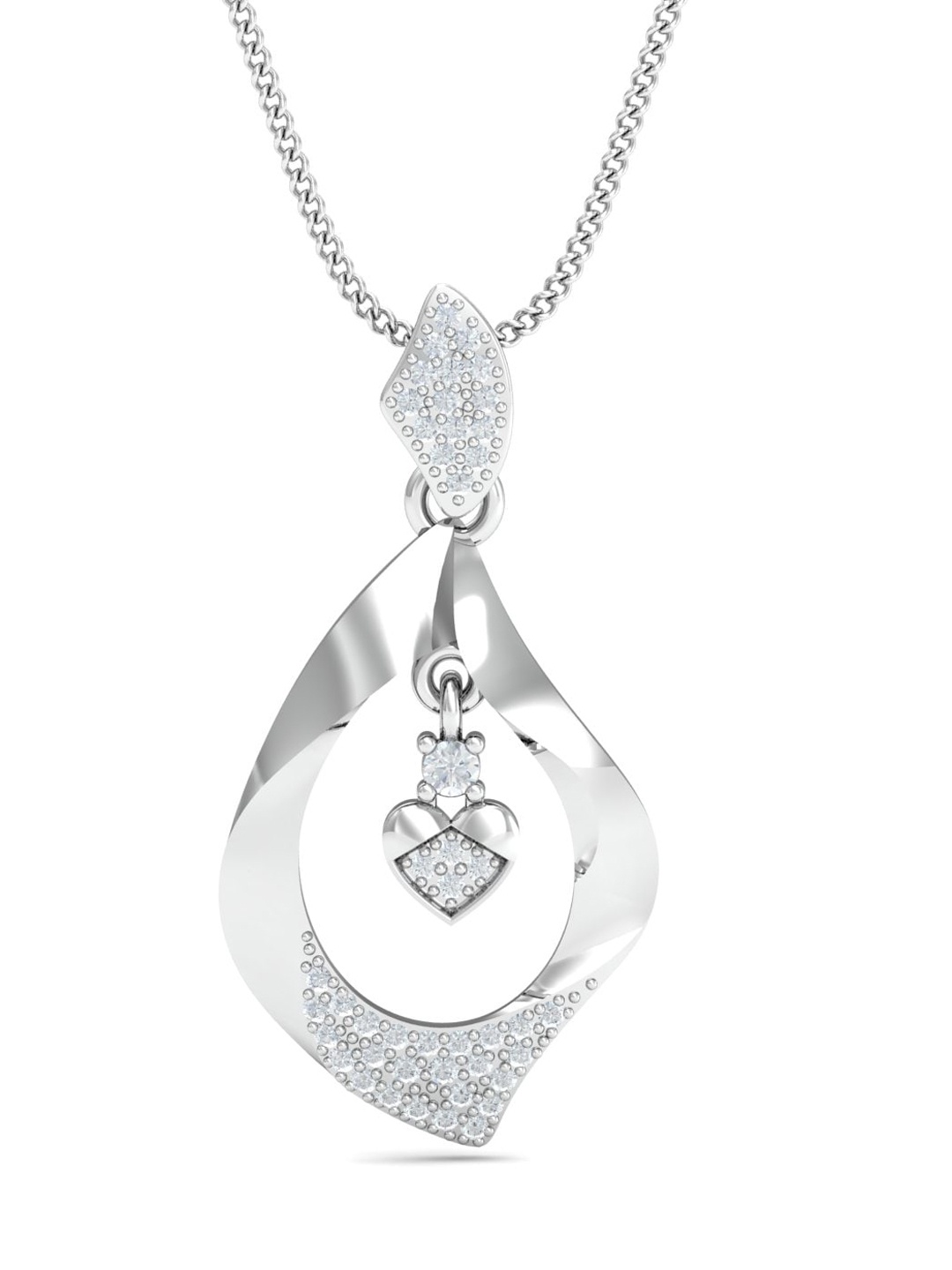 

KUBERBOX Glittery Tear-Drop 18KT White Gold Diamond-Studded Pendant- 1.8gm, Silver