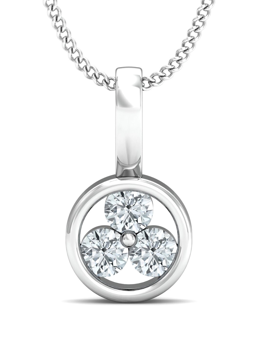 

KUBERBOX Tri Vivacious 18KT White Gold Diamonds Studded Pendant-1.17gm, Silver