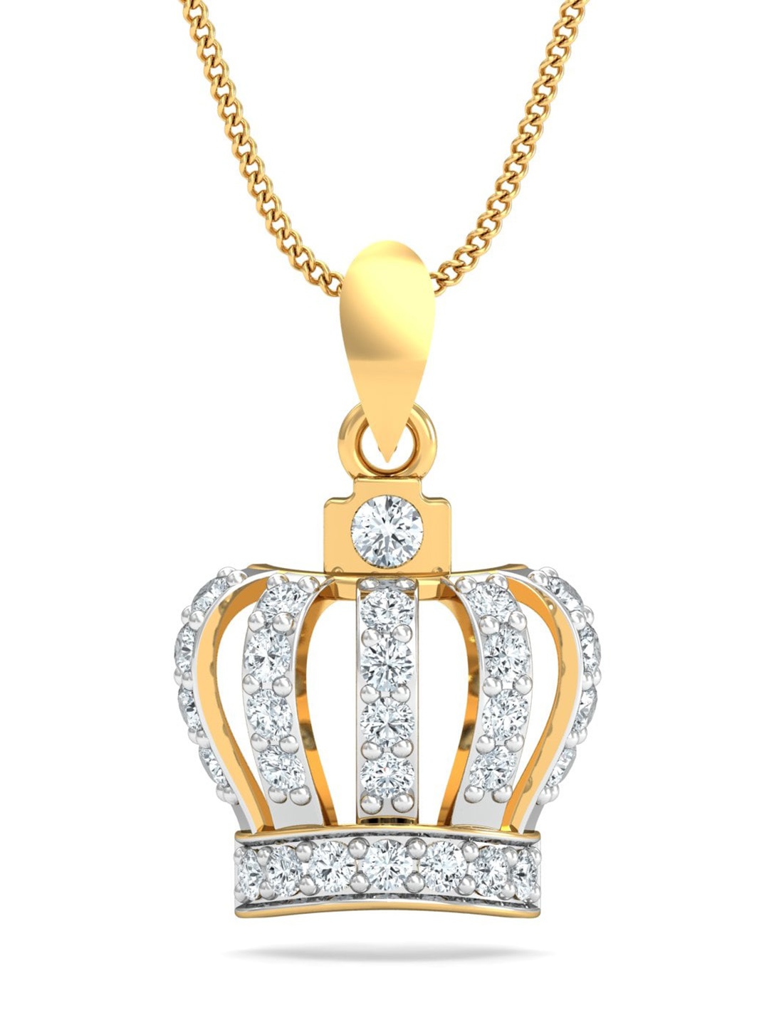 

KUBERBOX 18KT Gold Diamond Studded Queen's Crown Pendant -1.89 g