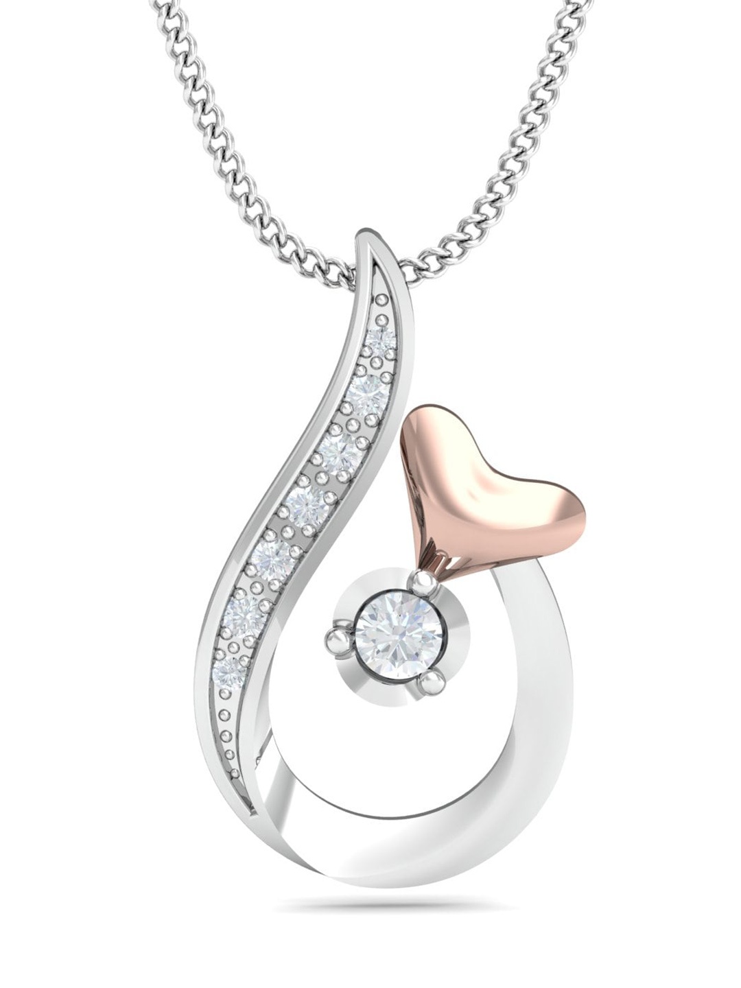 

KUBERBOX 18KT Gold Diamond-Studded Avana Heart Pendant-0.99 gm, Silver