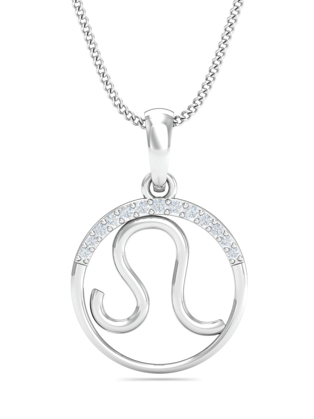 

KUBERBOX 18KT White Gold Diamond-Studded Leo Zodiac Pendant-0.81g, Silver