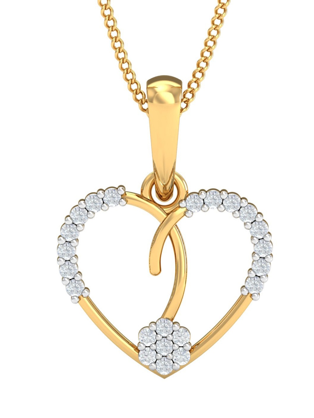 

KUBERBOX Aleeza Heart 18KT Gold Diamond Studded Pendant-0.99gm