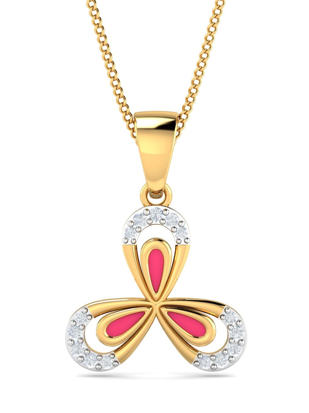 

KUBERBOX 18KT Gold Diamond-Studded Enamelled Lily Pendant 0.96 gm