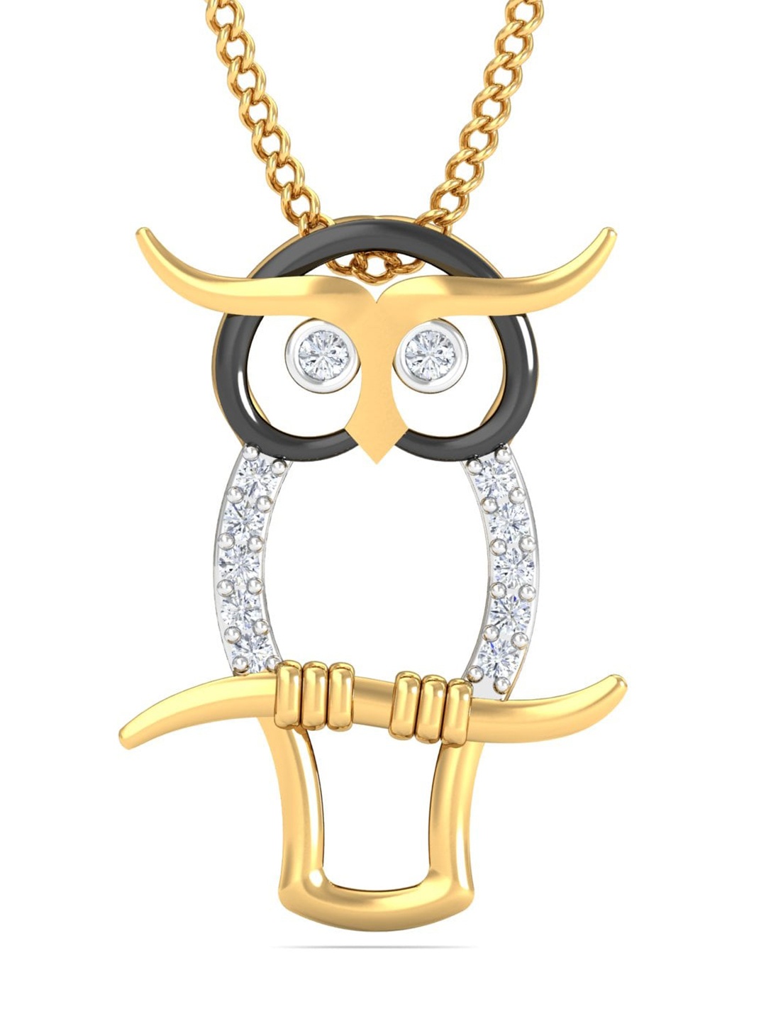 

KUBERBOX Owl 18KT Gold Diamond Studded Pendant-1.05gm