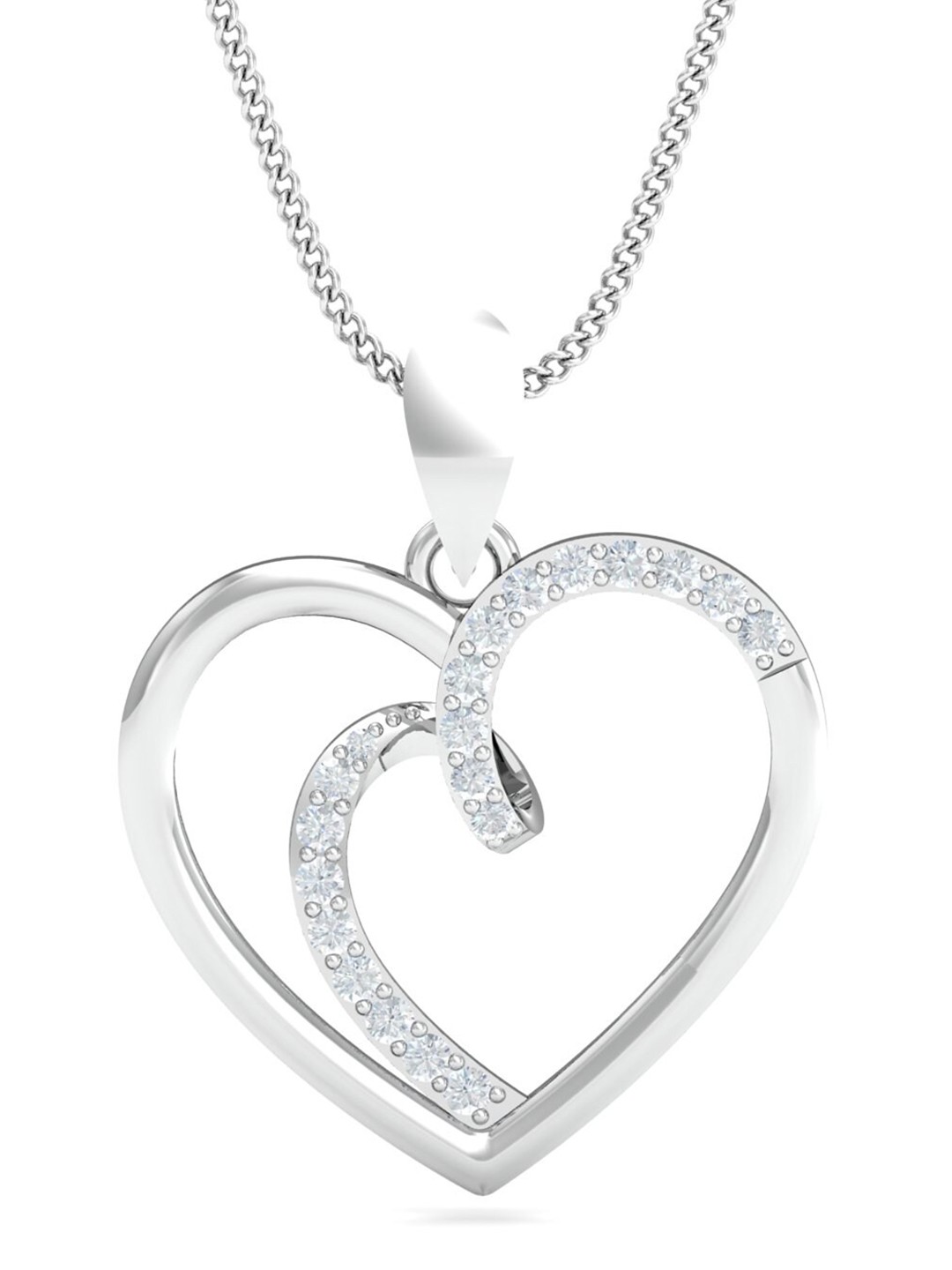 

KUBERBOX Lovita 18KT White Gold Diamond Studded Heart Pendant -1.43gm, Silver