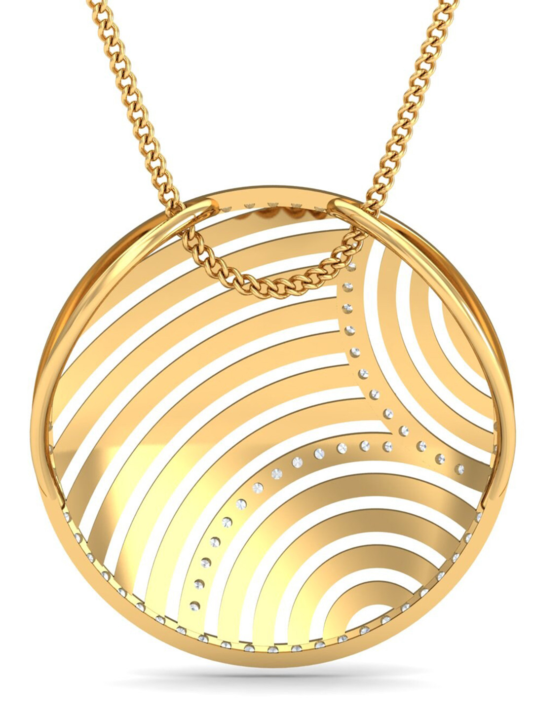 

KUBERBOX 18 KT Gold Designer Circular Diamond-Studded Pendant- 2.04 gm
