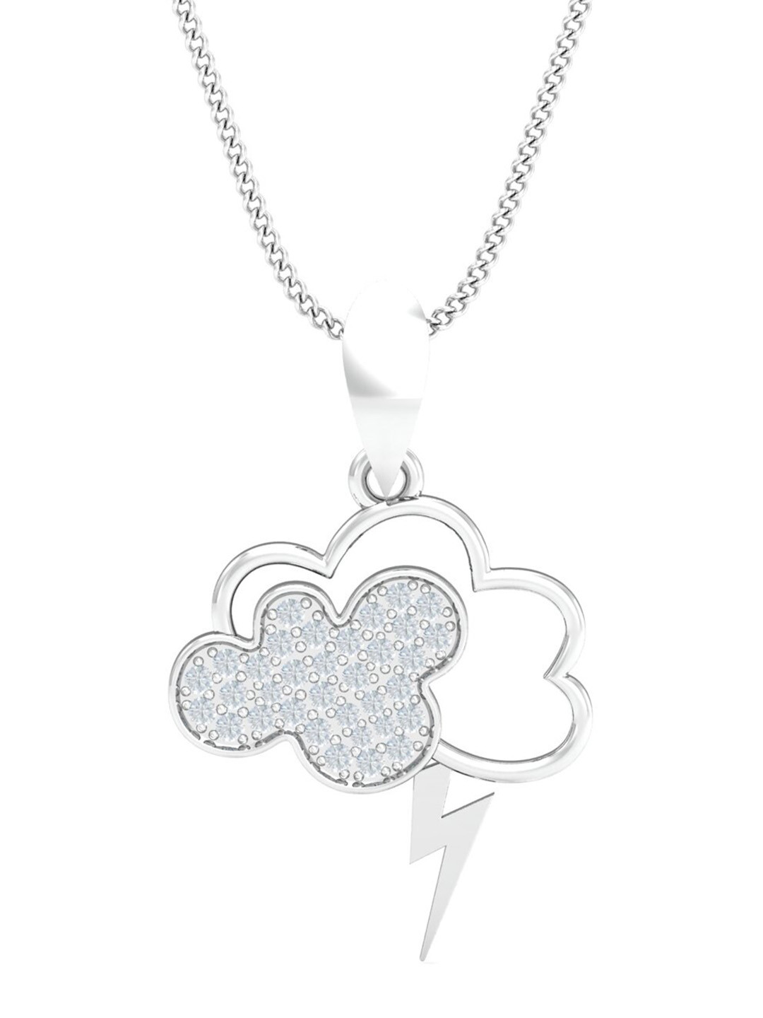 

KUBERBOX 18KT White Gold Diamond-Studded Whimsical Thunderstorm Pendant- 1.08gm, Silver