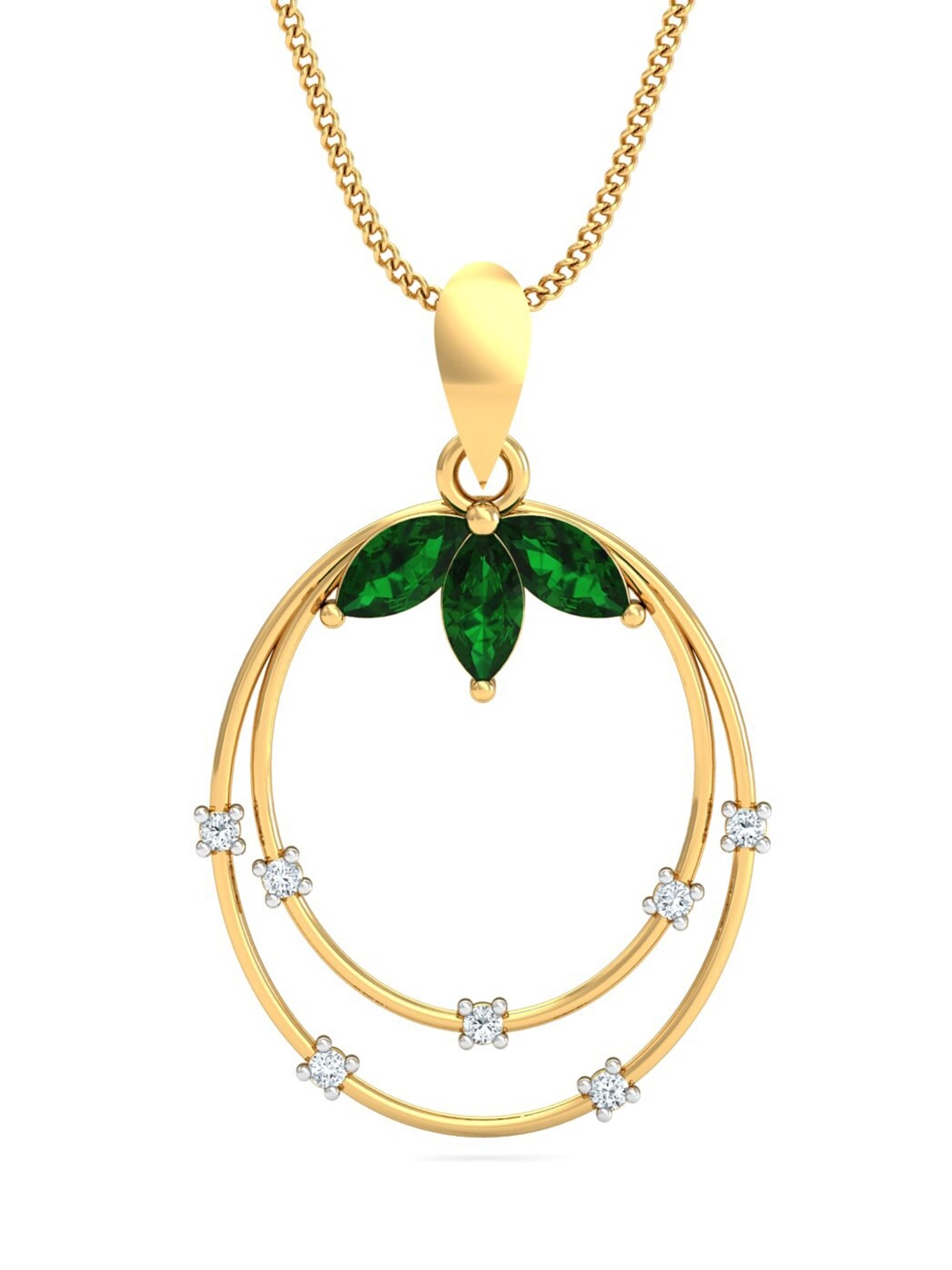 

KUBERBOX Emerald Traditional18KT Gold Diamond-Studded Pendant-1.17 gm