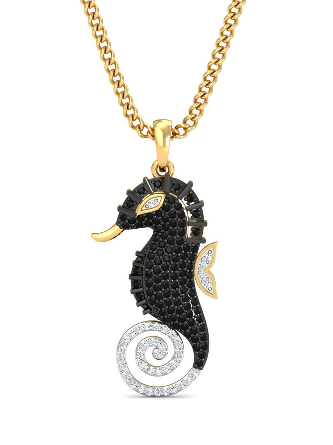 

KUBERBOX Quirky Seahorse 18KT Gold Diamond Studded Pendant-2.32gm