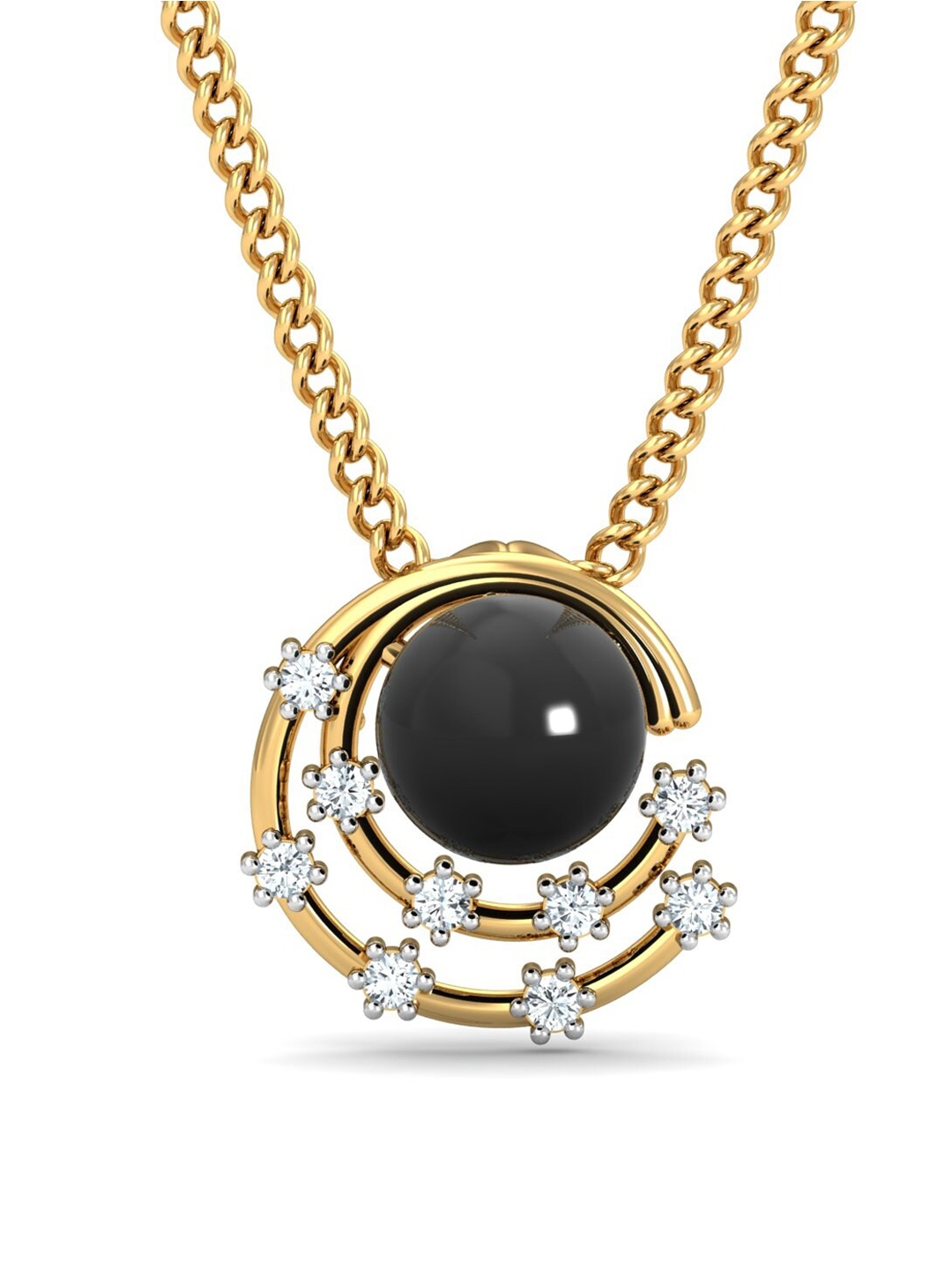 

KUBERBOX 18KT Orbic Onyx Diamond Studded Pendant 2 g, Gold