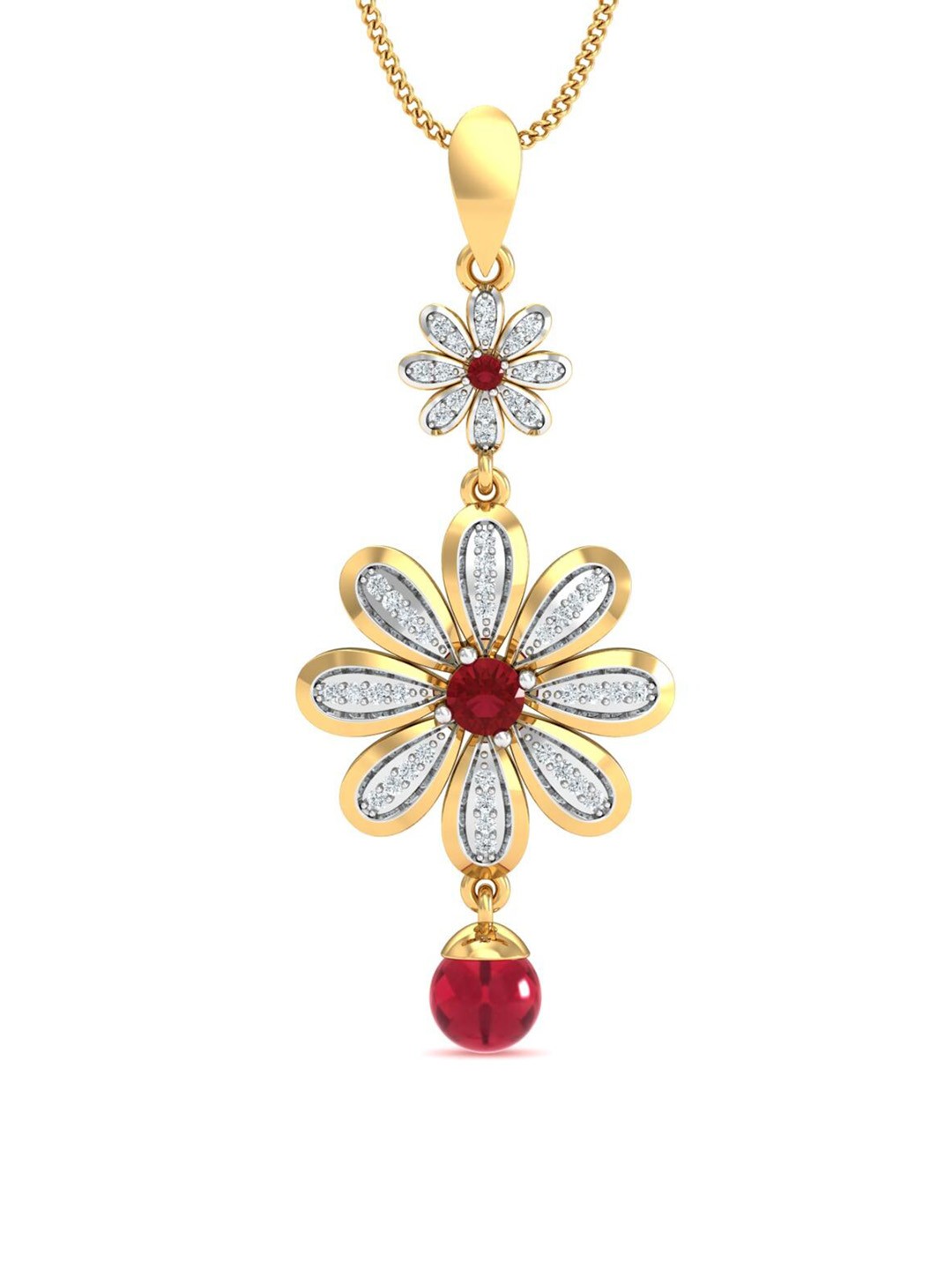 

KUBERBOX Eclatant 18KT Gold Diamond Studded Ruby Pendant -2.61 g