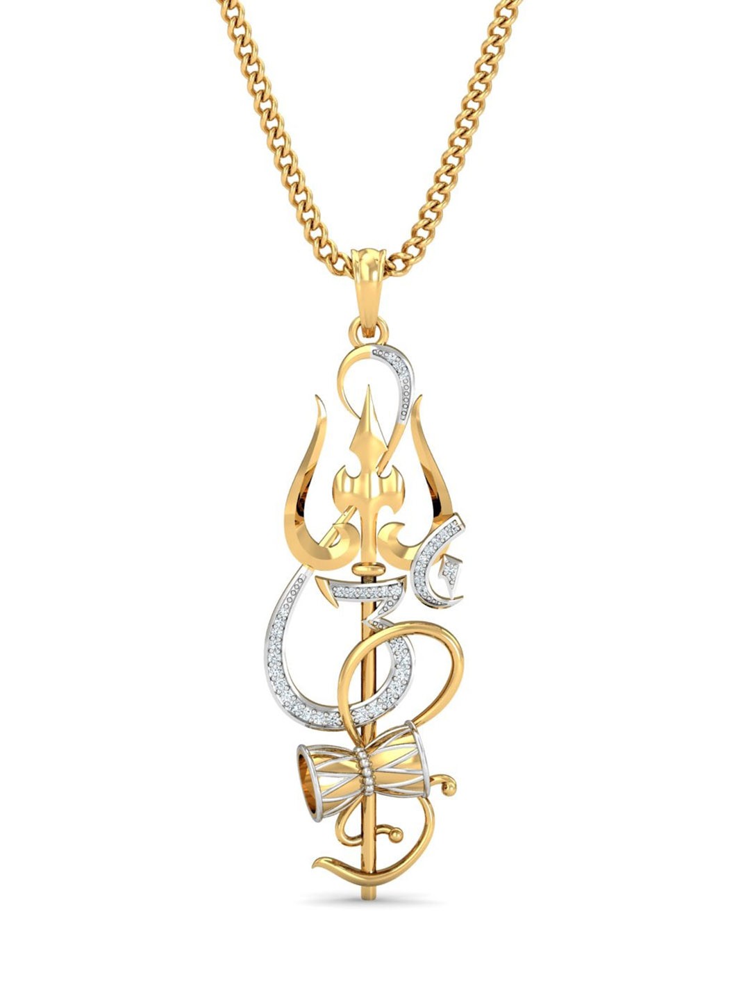 

KUBERBOX Om Shambhu Damru 18KT Gold Diamond Studded Pendant-4.08gm