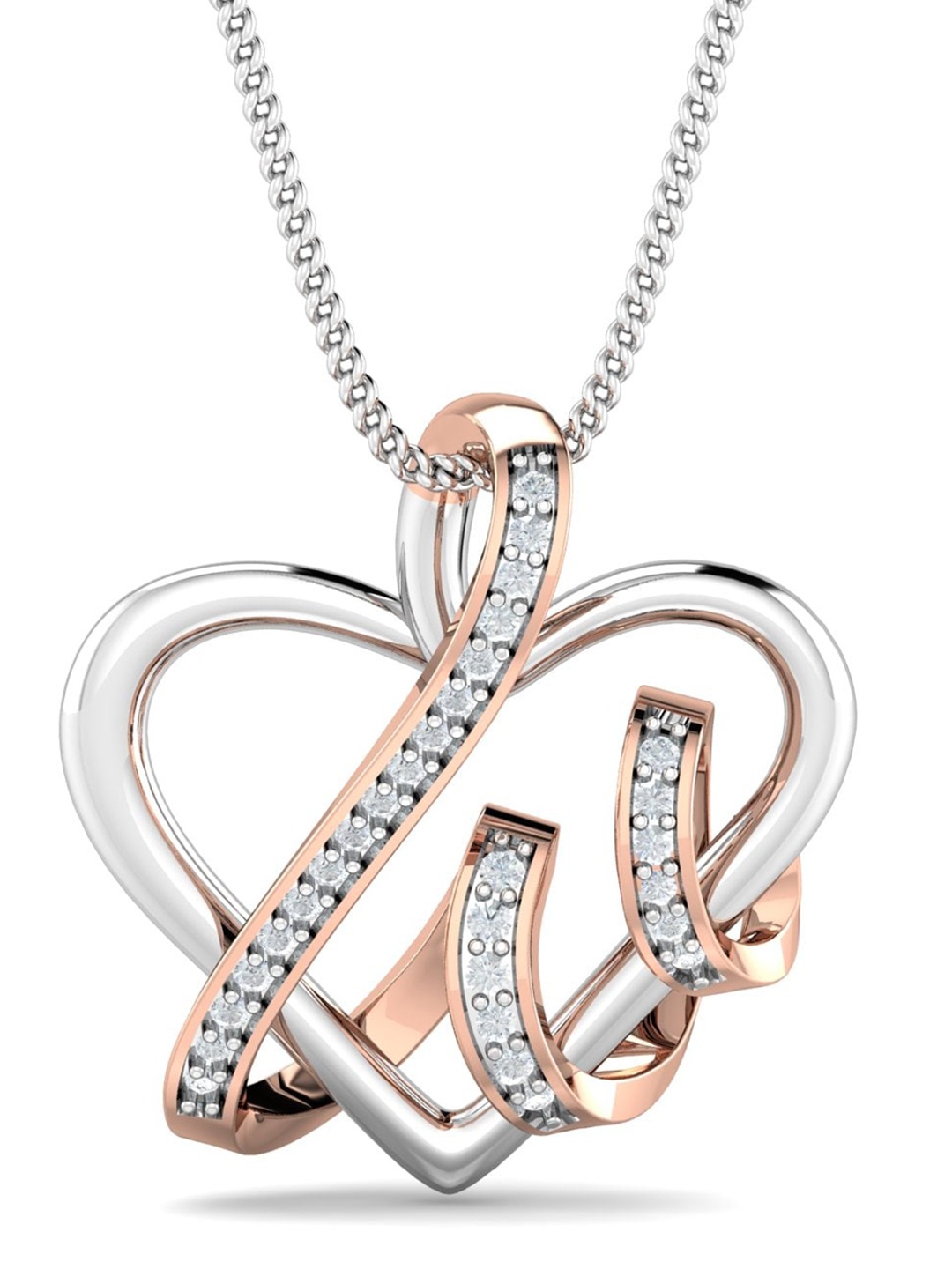 

KUBERBOX Swirling Heart 18KT Rose Gold Diamond Studded Pendant- 2.47gm