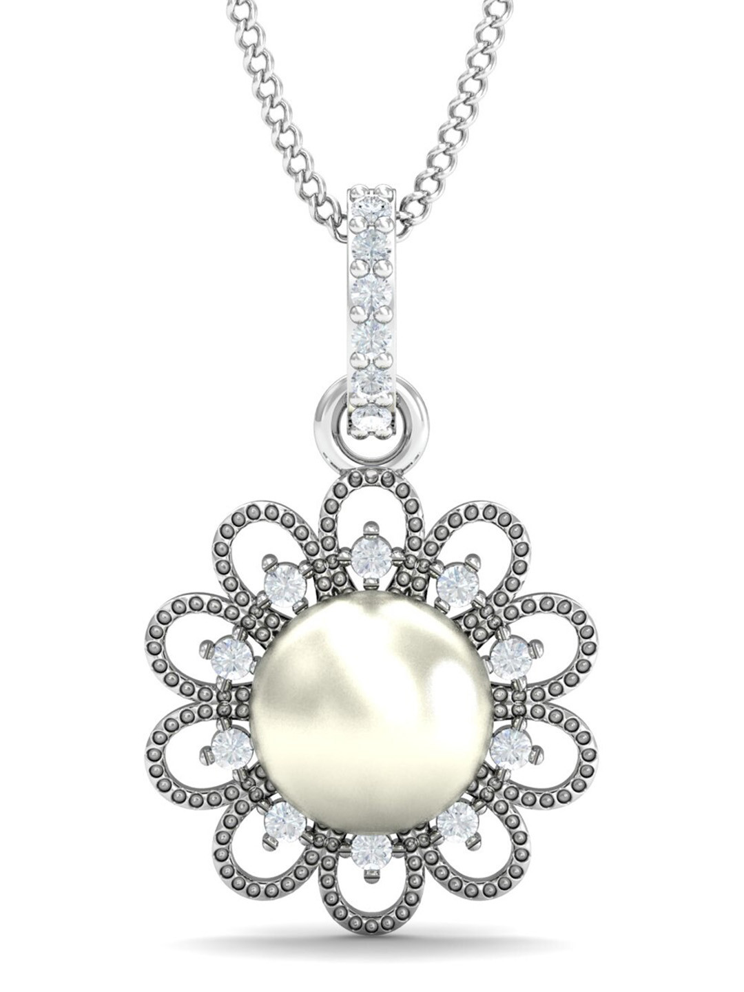 

KUBERBOX Sally 18KT White Gold Diamond Studded Sunflower Pendant 0.79g, Silver