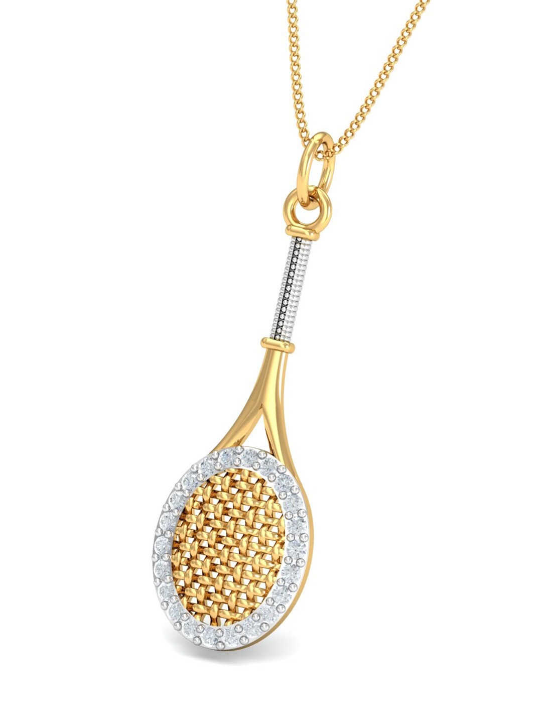 

KUBERBOX 18KT Gold Diamond-Studded Tennis Racquet Pendant 1.76 gm