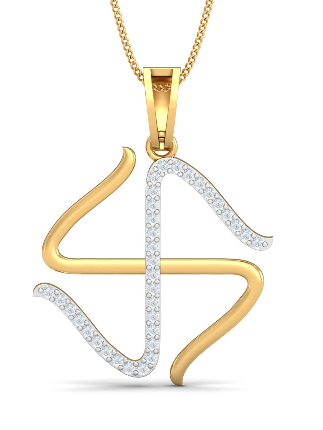 

KUBERBOX 18KT Gold Diamond Studded Swastik Prem Pendant-2.16 g